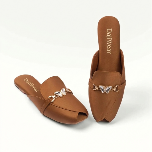 Mustard Women Rhinestone Mules – Fancy Casual & Party Wear