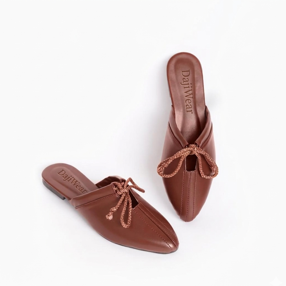 Brown Women Rexine Fancy Mules – Casual & Party Wear