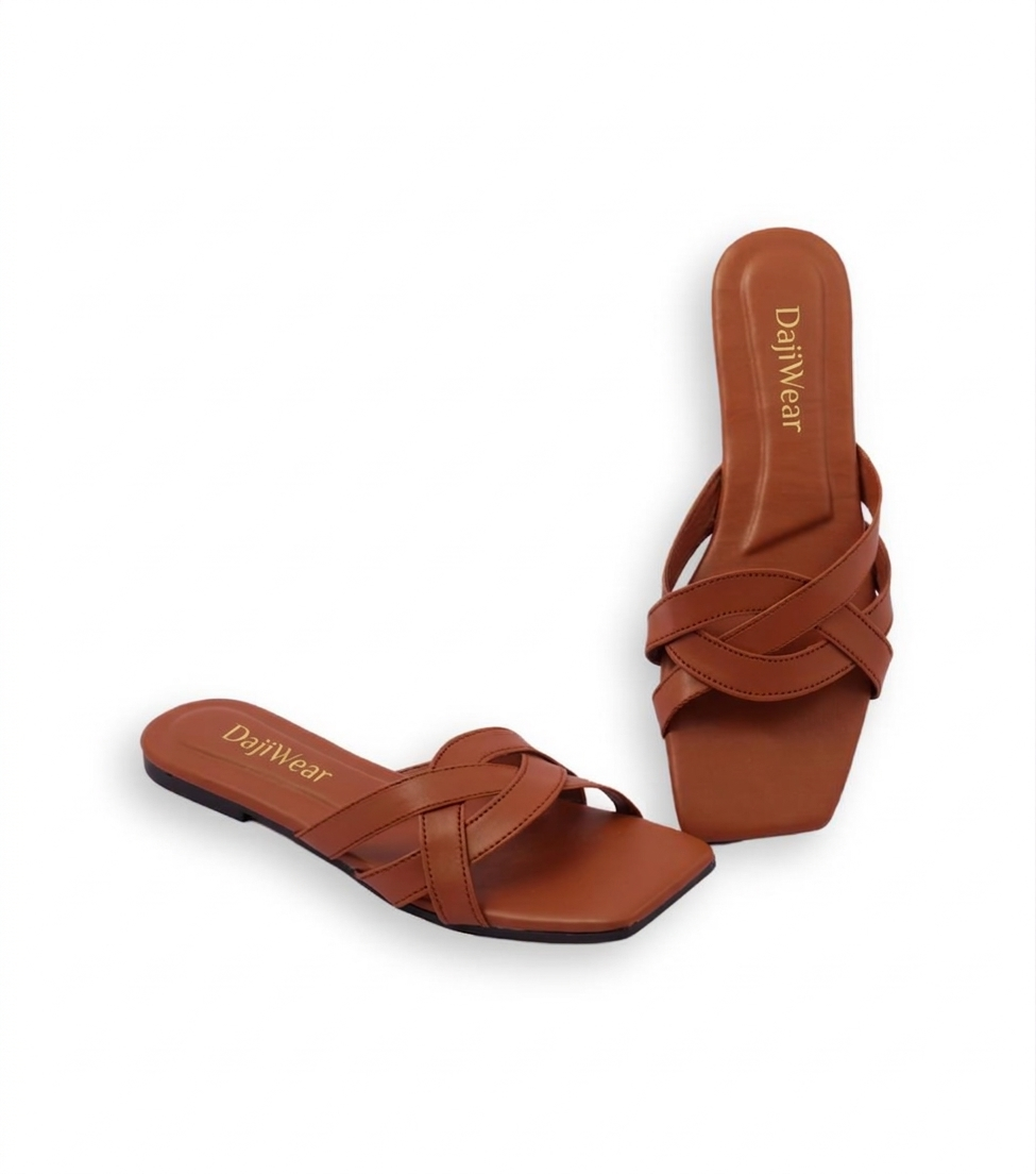 Mustard Women Rexine Cross Strap Slippers