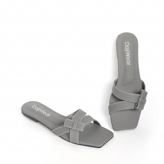 Grey Women Rexine Bow Flats – Casual & Fancy Lightweight