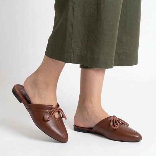 Brown Women Rexine Fancy Mules – Casual & Party Wear