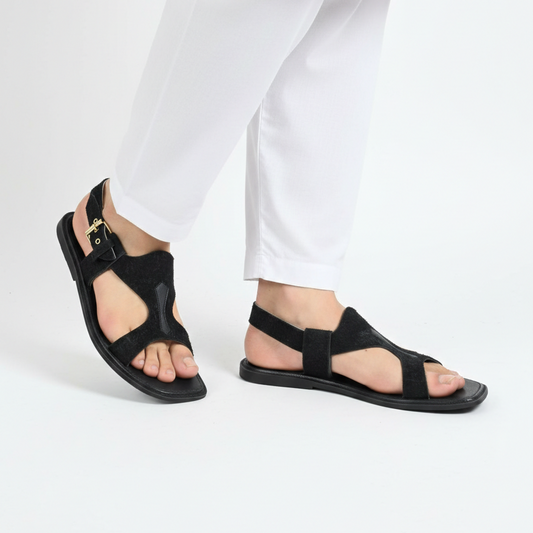 Handmade Black Sabar Panjedar Chappal