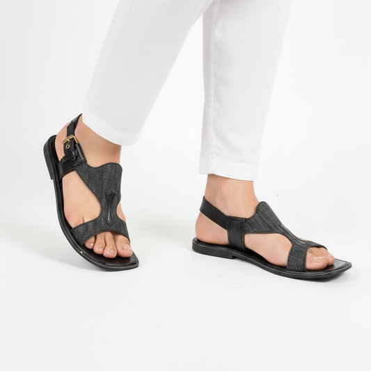 Handmade Pure Taar Black Panjedar Chappal