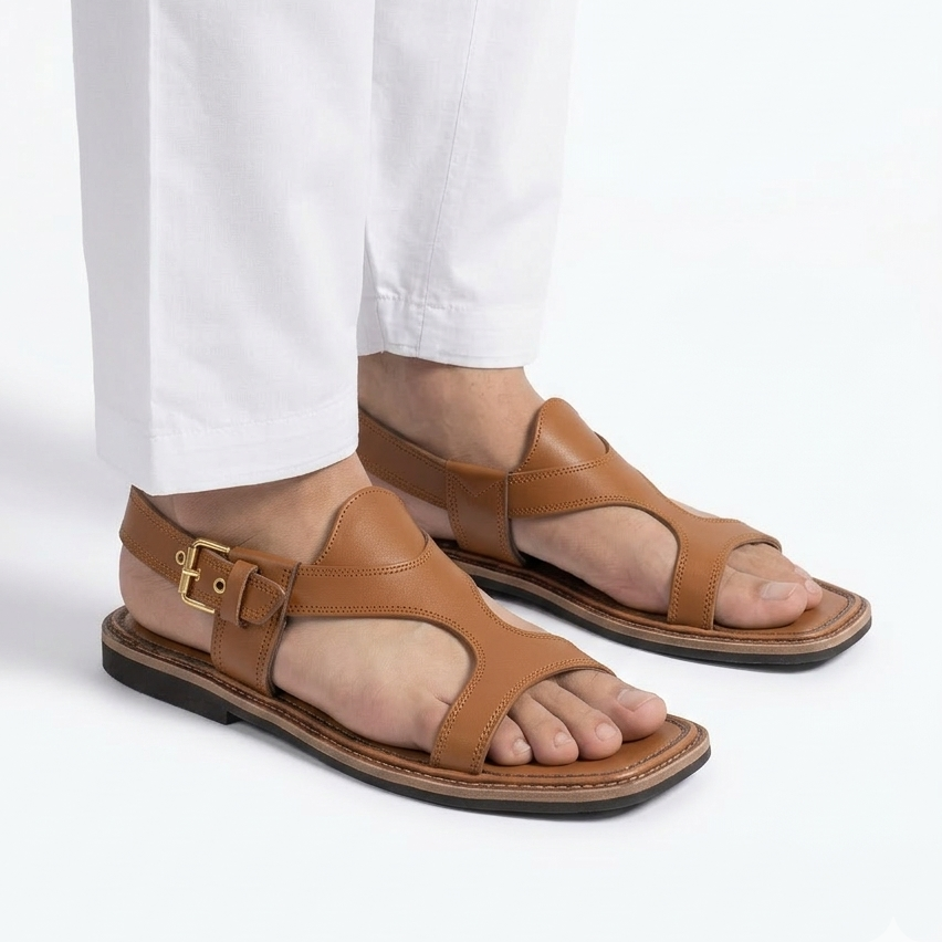 DajiWear Pure Leather Handmade Panjedar Peshawari Chappal