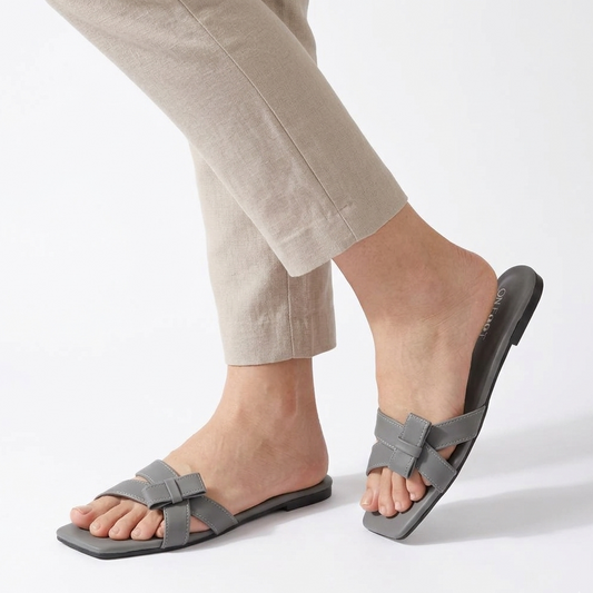 Grey Women Rexine Bow Flats – Casual & Fancy Lightweight