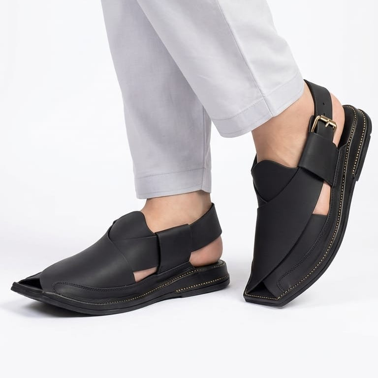 DajiWear Black Pure Leather Zalmi Chappal