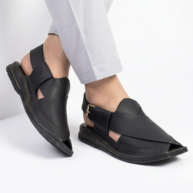 DajiWear Black Pure Leather Zalmi Chappal
